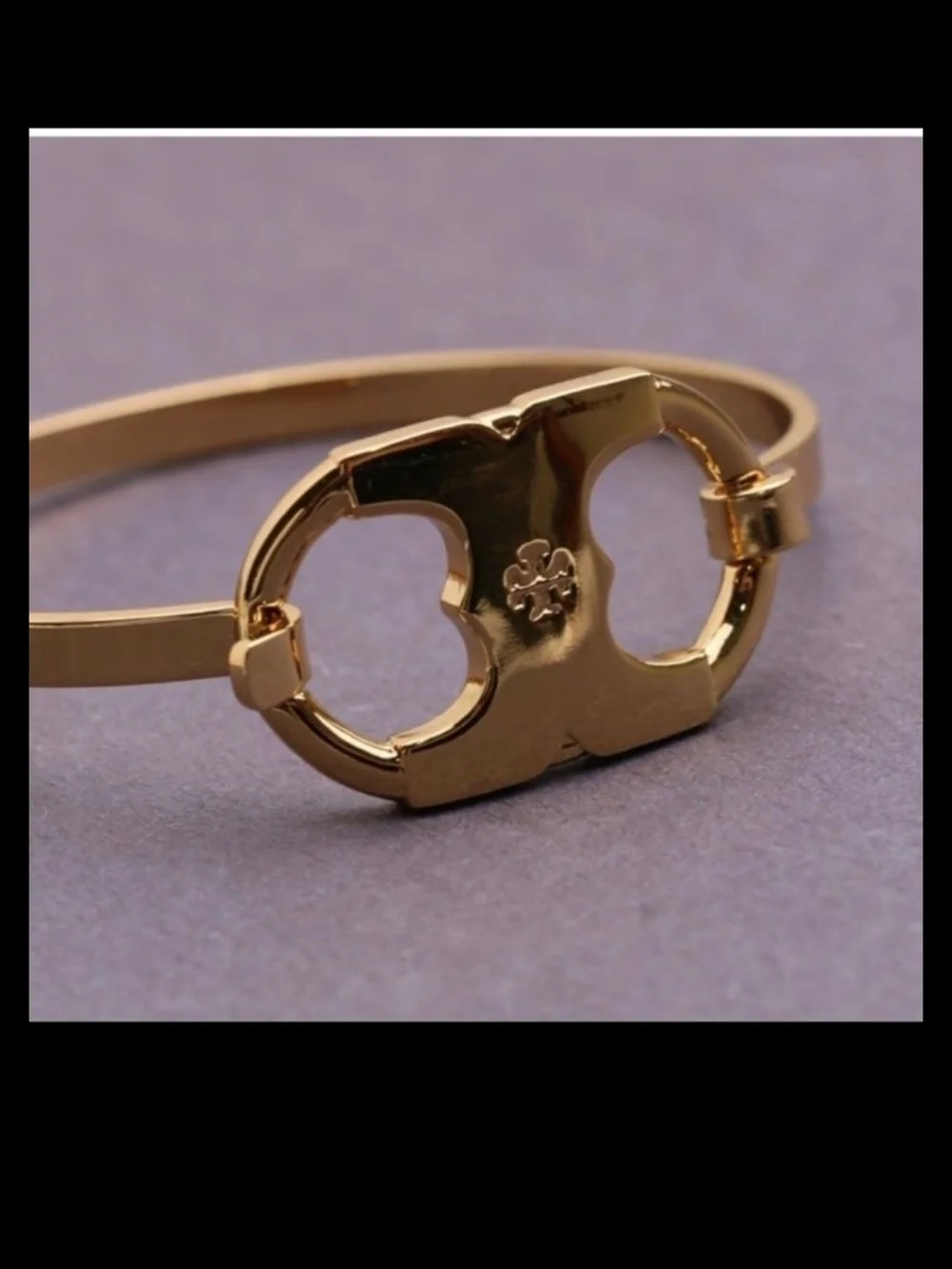 Tory Burch Gold Tone Logo Hinged Bracelet